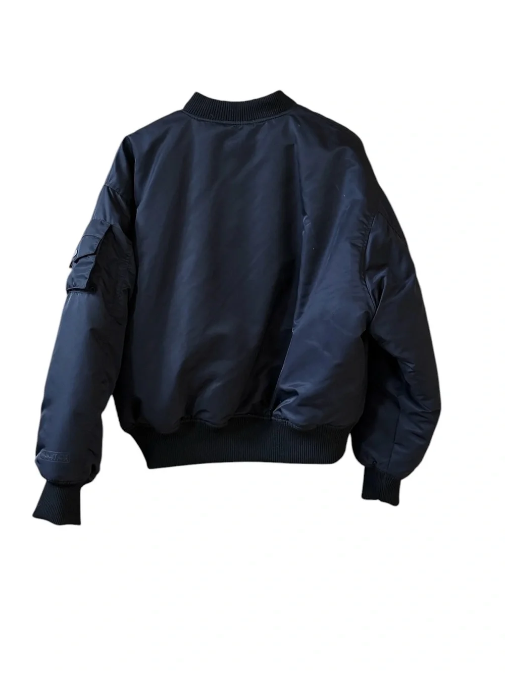 Fabletics Men’s Bomber Jacket Black Nylon Flight Jacket MA-1 Utility Zip